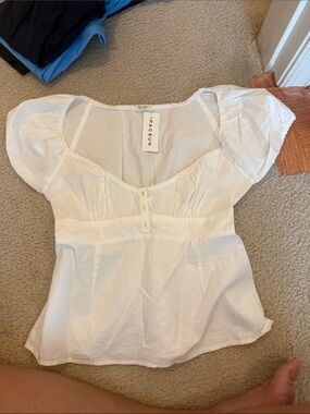 PacSun White Puff Sleeve Button-Front Top